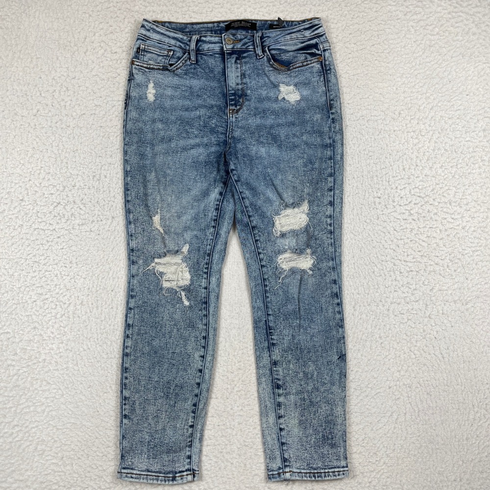 Judy Blue Boyfriend Jeans Women 9/29 Blue Acid Wash Distressed Ripped JB88281
